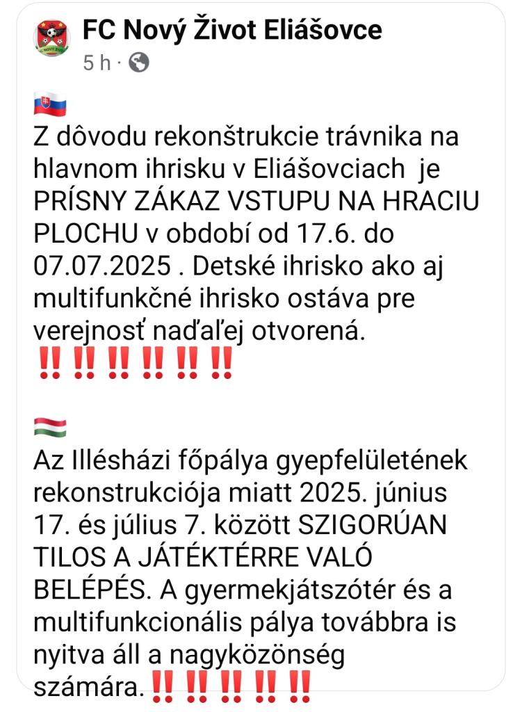 Futbalové ihrisko  - Eliášovce