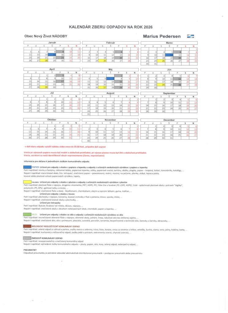 Hulladékgyűjtési naptár a 2026-os év 1.félévére