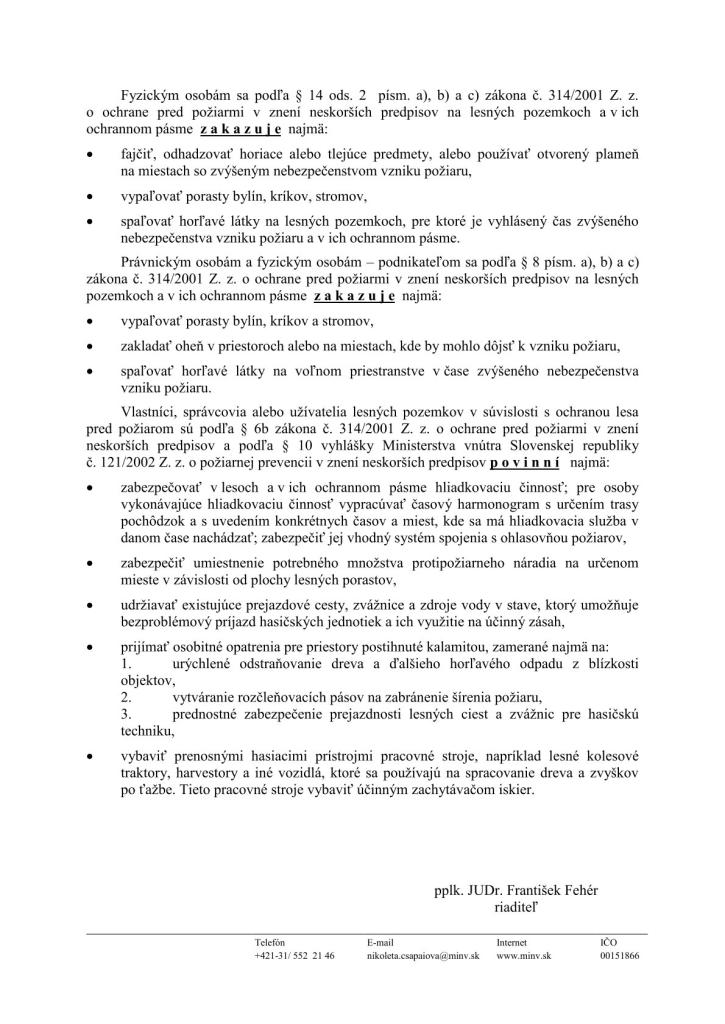 Vyhlásenie času zvýšeného nebezpečenstva vzniku požiaru od 14.8.2025