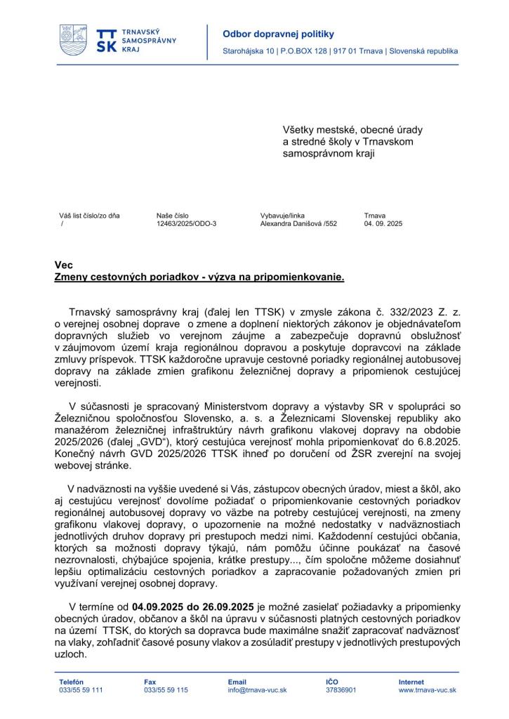 Zmeny cest.poriadkov - pripomienkovanie