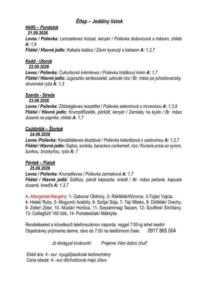 Jedálny lístok