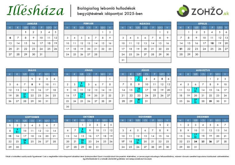 Biológiailag lebomló hulladékok begyüjtésének időpontjai