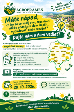 MAS Agroprameň zbiera projektové zámery do 20. októbra 2026
